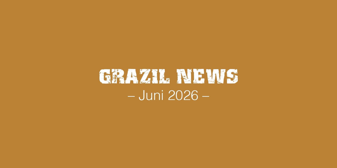 Ockerfarbenes Feld mit dem Text "GRAZIL NEWS – Juni 2026"