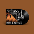 "Macho/Bullshit" Split Vinyl von "Caloris Impact" und "The Snub". Schwarz-weiß-braunes Cover, schwarze Schallplatte.