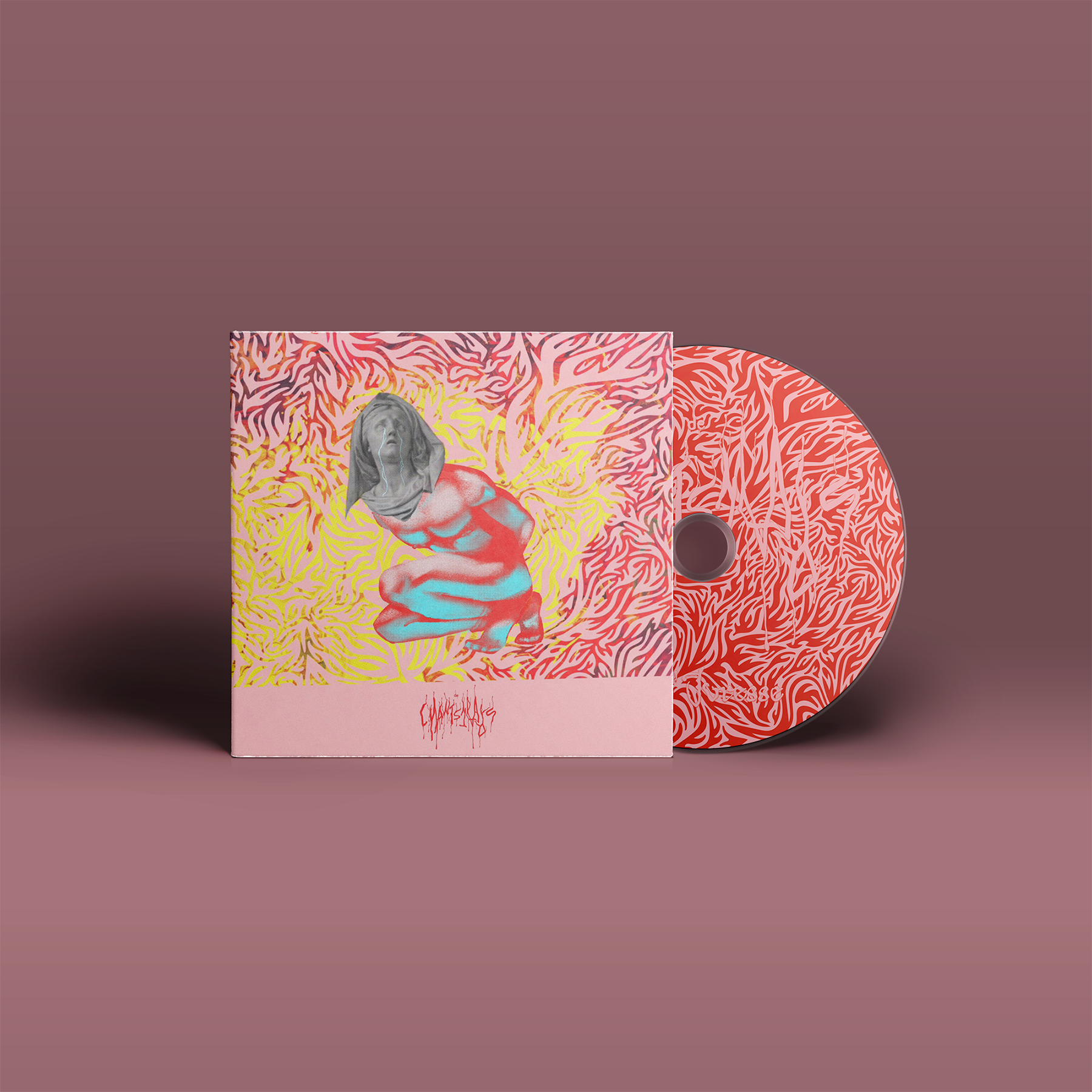 "L'Ivresse" von "Chants de Rats" auf CD. Rosa, gelb und blaues Cover, Rosa und rot gemusterte CD.