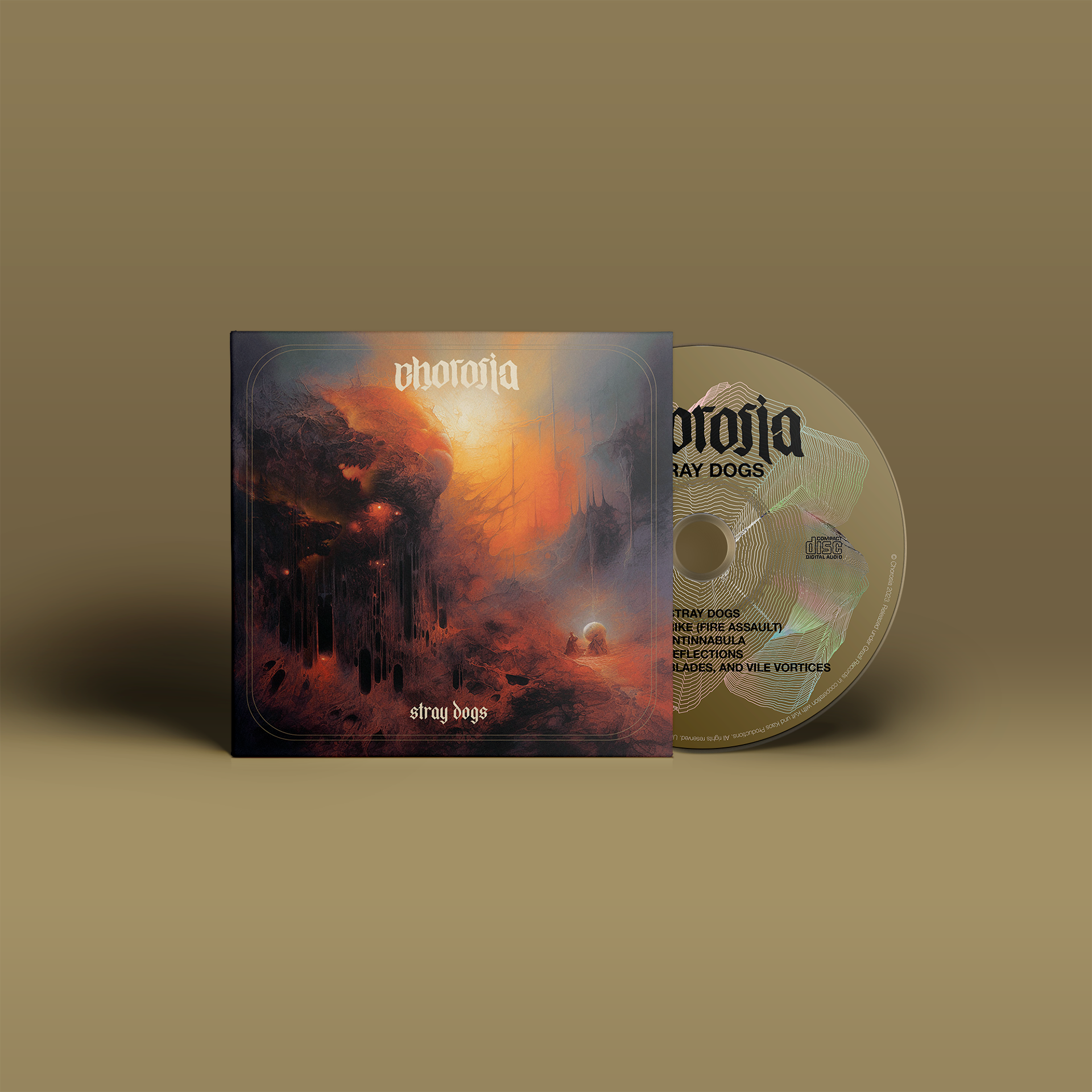 "Stray Dogs" on "Chorosia" auf CD. Orange-graues Cover, goldene CD. 