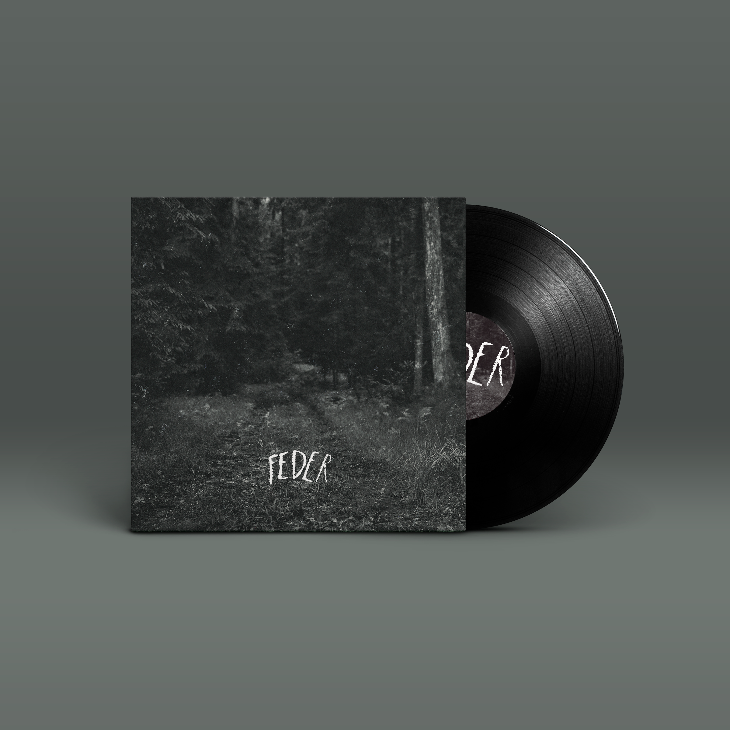 "Feder" von "Feder" auf 7 Inch Vinyl. Graues Cover mit weißer Schrift, schwarze Schallplatte.