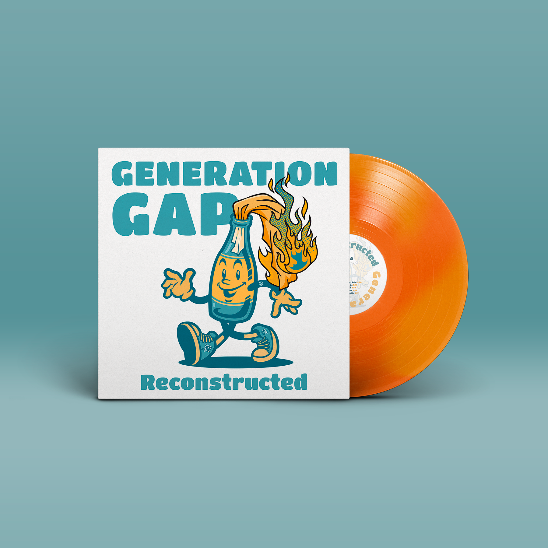 "Reconstructed" von Generation Gap auf Vinyl. Weiß-blau-oranges Cover, orange Schallplatte.