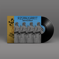 "Brutalismus/La Bajada" Split Album von "Grazer Grant" und "Roadside Memorial" auf Vinyl. Vorderansicht. Blau-graues Cover, schwarze Schallplatte.