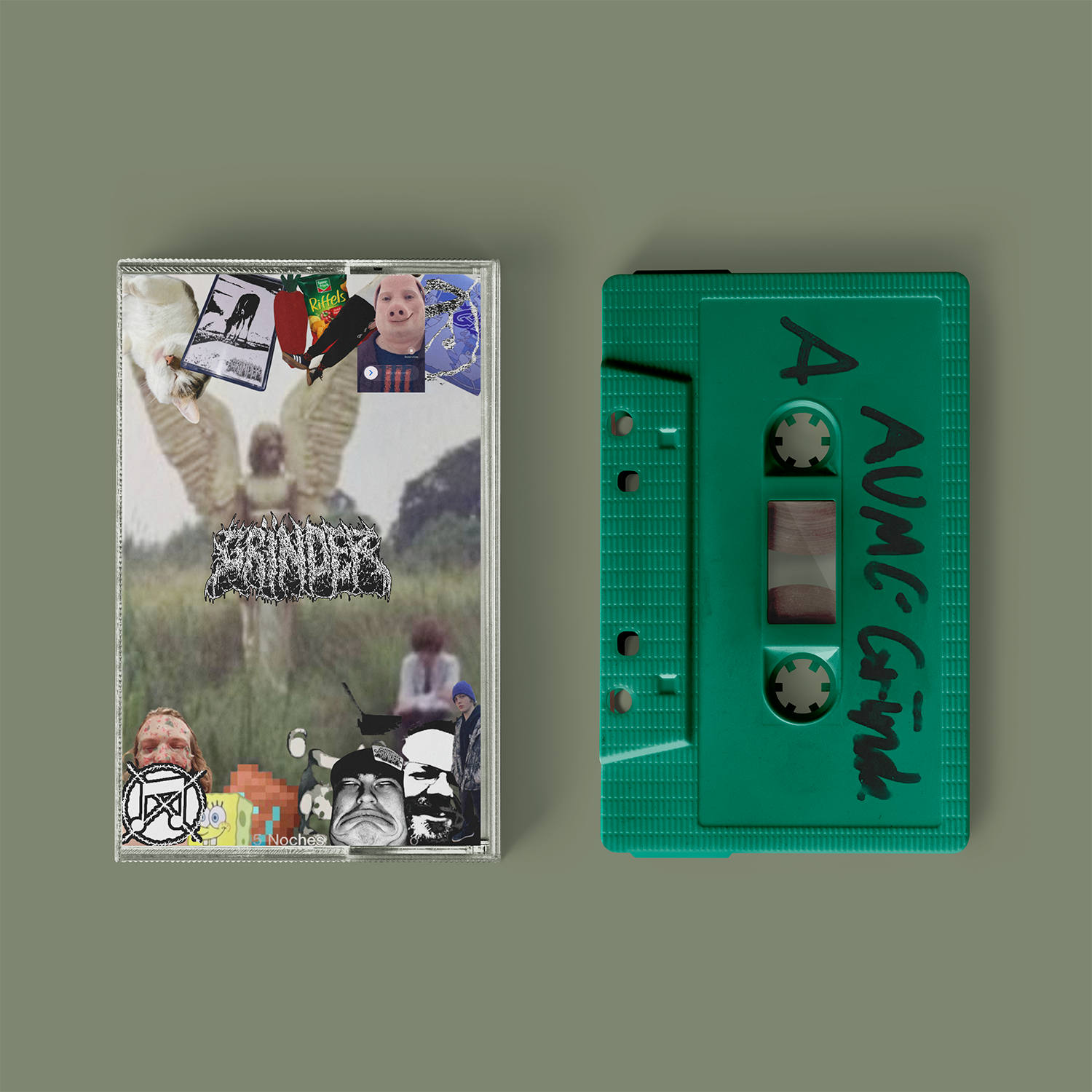 Links Tape Verpackung, rechts rrünes Tape von AUSTRIANUNDERGROUNDMINCER der Band Grinder