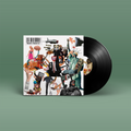"Kollapse" von "Indoctrinate" auf Vinyl. Buntes Cover im Collagenstil, schwarze Schallplatte.