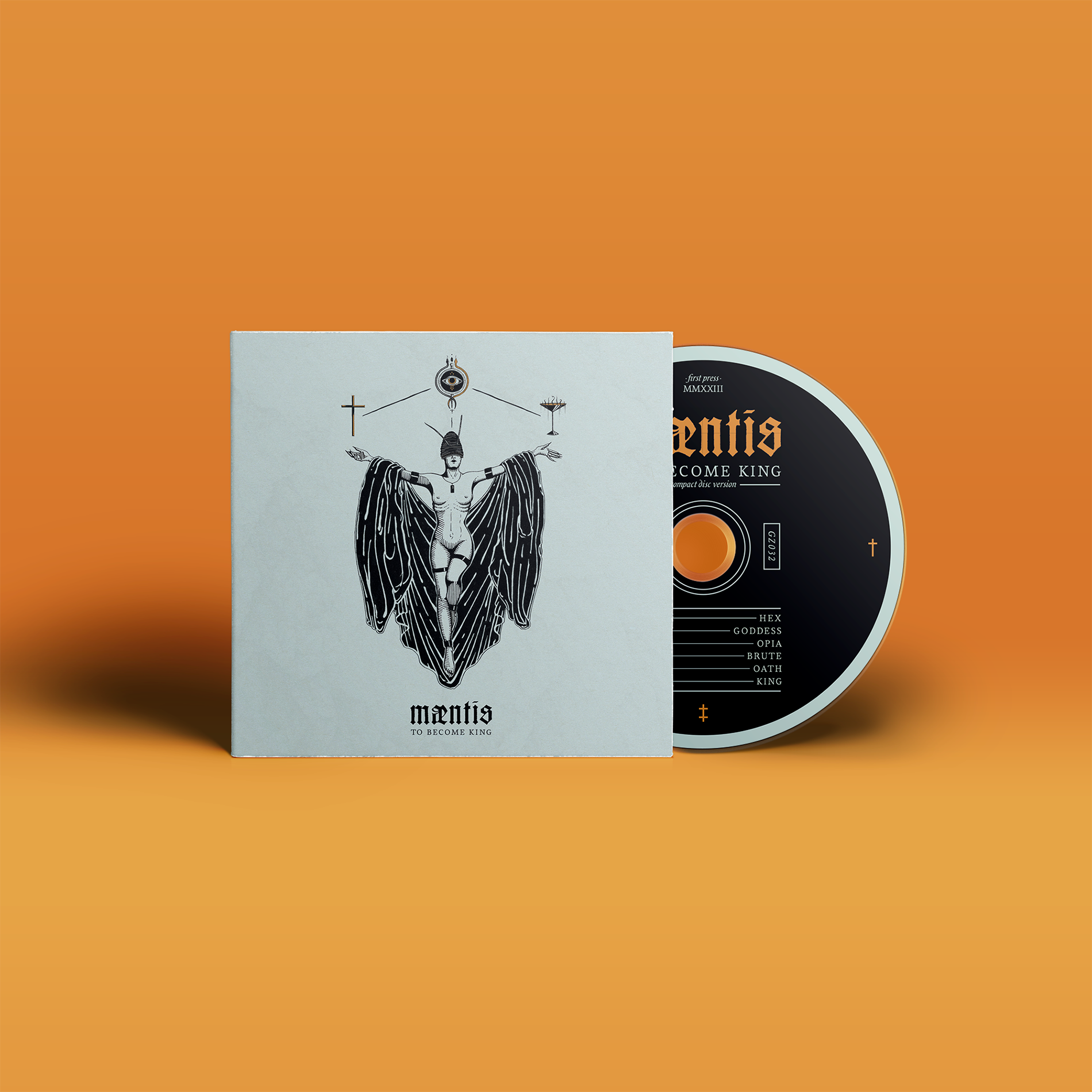 "To Become King" von "Mæntis" auf CD. Minzgrünes CD-Cover mit schwarzem Motiv, Schwarze CD mit gelber und minzgrüner Schrift.