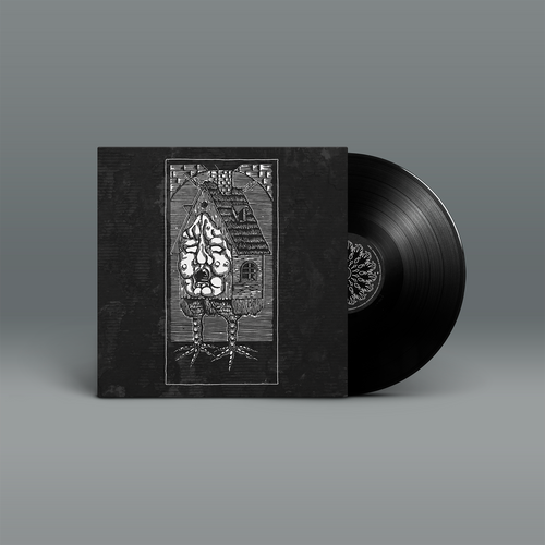 "Asbest" von "Nekrodeus" auf Vinyl. Schwarzes Cover mit weißem Motiv, schwarze Schallplatte.
