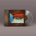 "Czech/Zerfall" Split Album von "Mossadeq" und "Violenta Domestica" auf Vinyl, Vorderansicht. Braunes Cover mit Weiß-rot-blauem Motiv, transparente Schallplatte. 