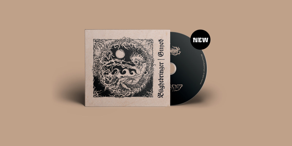 SPLIT EP von Guyod und Blightbringer auf Cd. Beiges Cover mit schwarzem Motiv, Schwarze Disc.