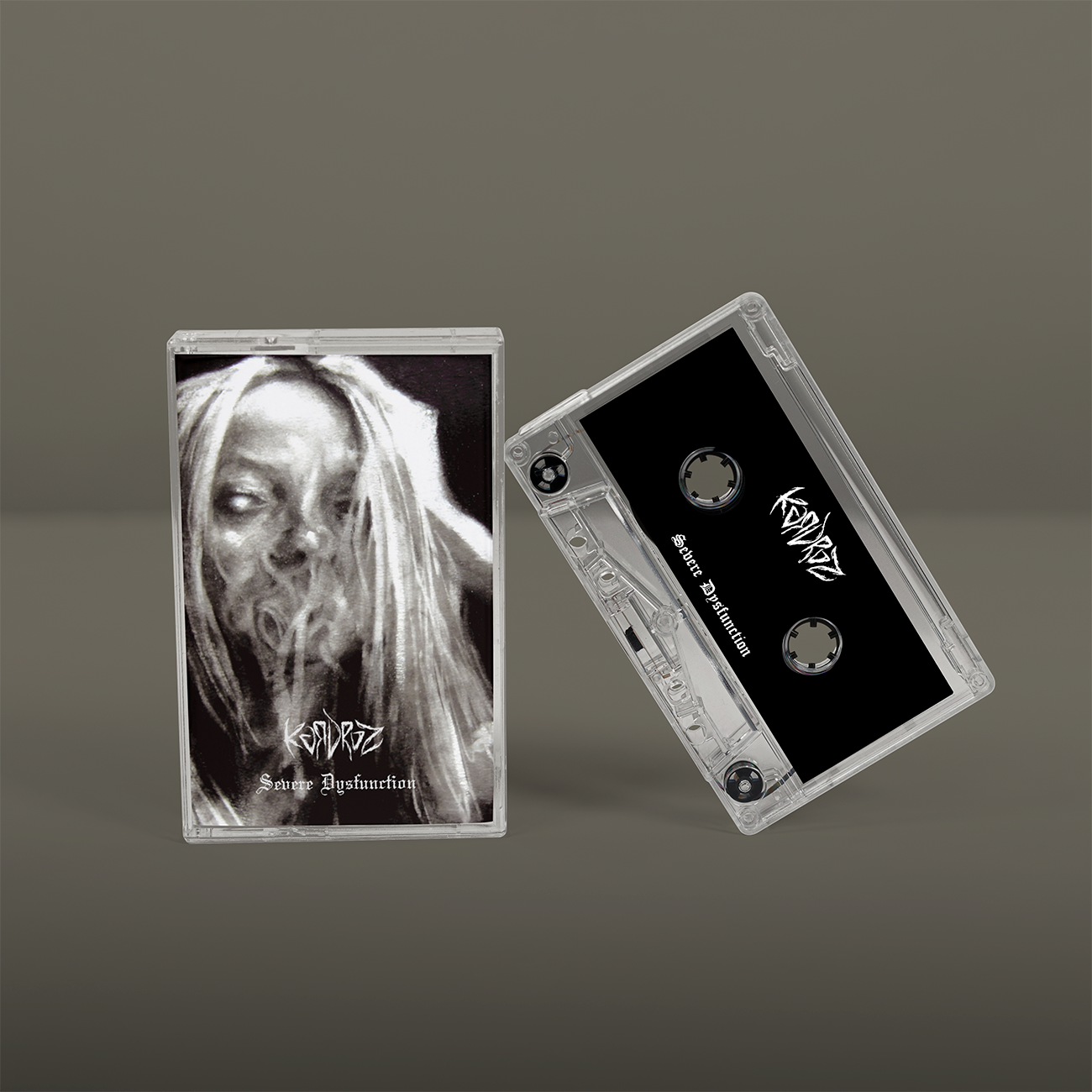"Severe Dysfunction" von "Kardroz" auf Tape. Schwarz-graues Cover, transparent-schwarzes Tape.